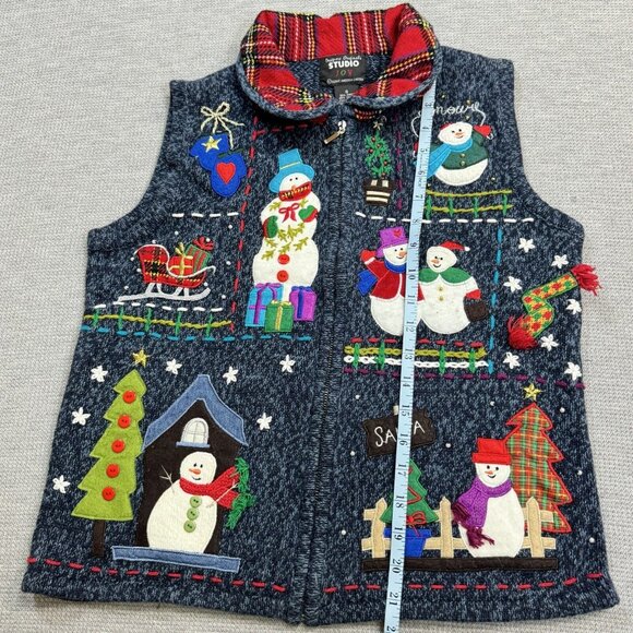 Designers Originals Womens Blue Embroidered Christmas Snowman Sweater Vest Small - Picture 16 of 16